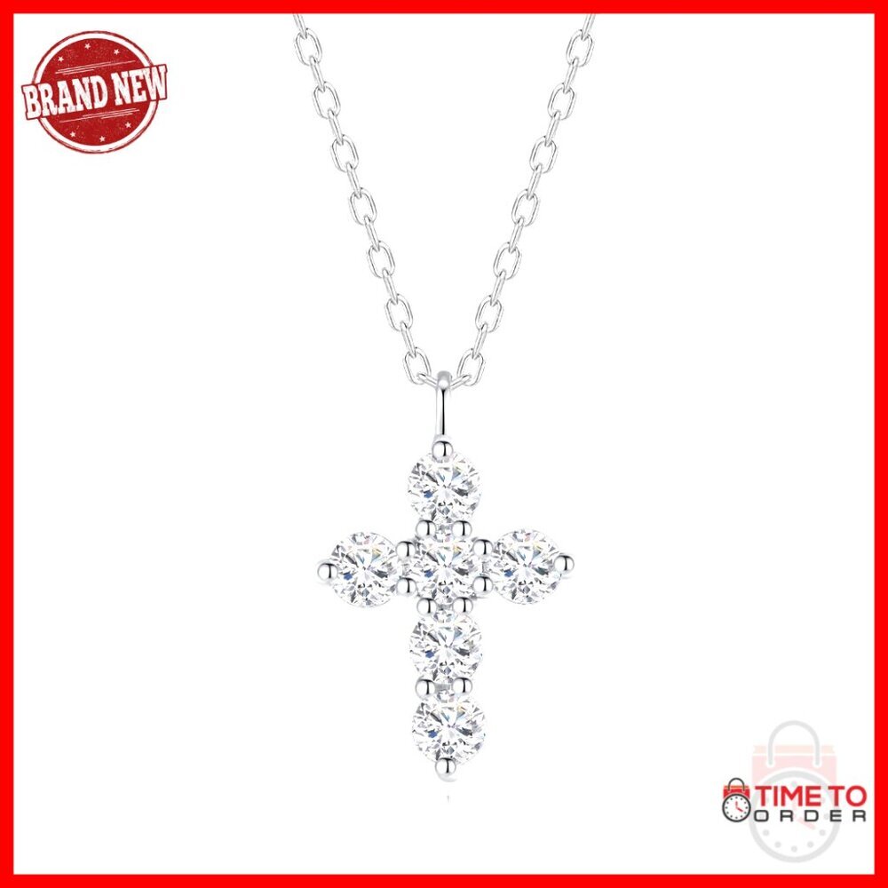 Sterling Silver Moissanite Cross Pendant Necklace, 0.6 CTTW, 18" Chain